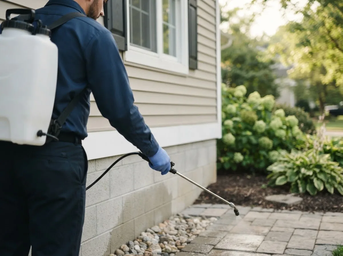 Pest control technician inspecting a home in Valdese, NC